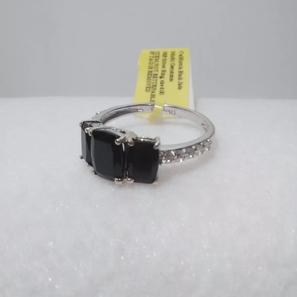 Vintage Black Jade Ring 3- Stone Platinum Over Sterling Silver Size 10 US - Picture 2 of 9